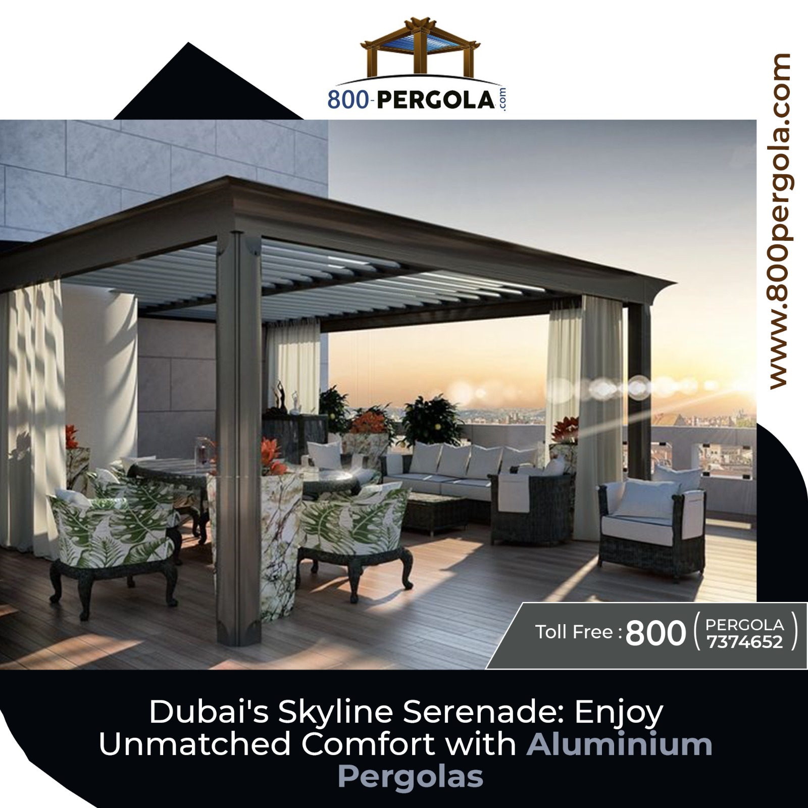 Transform your outdoor space with Aluminium pergolas in Dubai, offering unmatched comfort and a serenade amidst the city's stunning skyline.