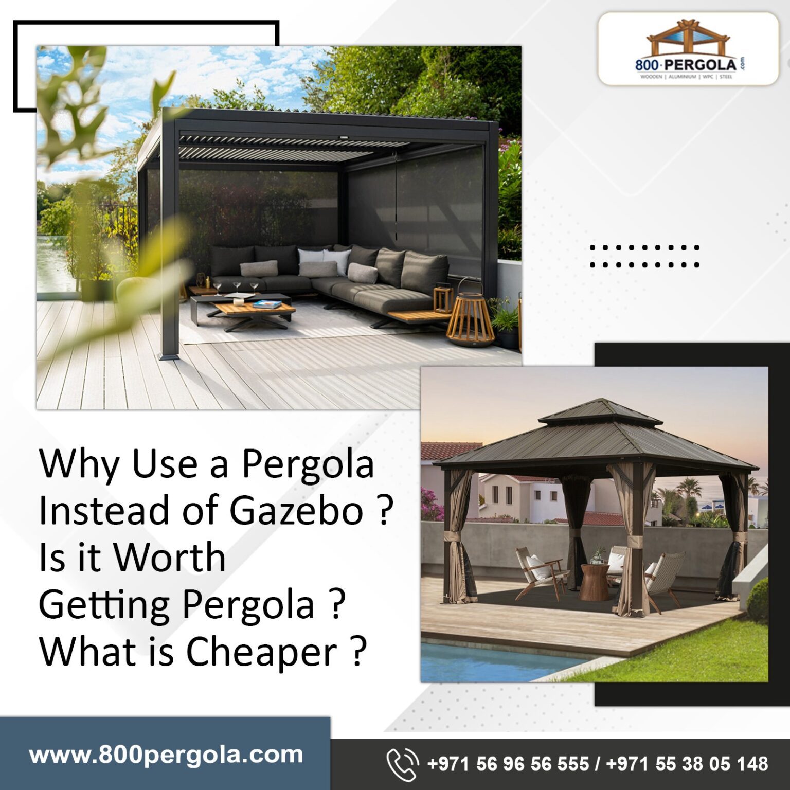Why use a pergola instead of Gazebo? is it worth getting Pergola? What is Cheaper?