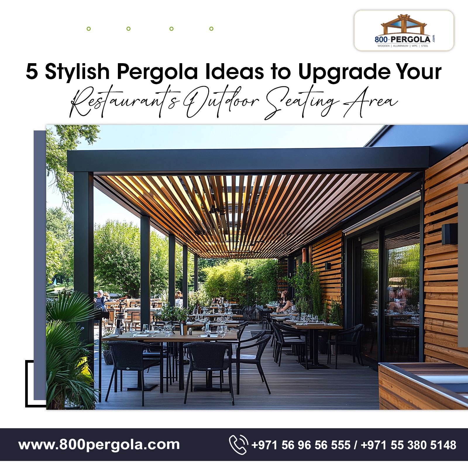 Transform your dining space with a stylish pergola for restaurant settings in the UAE. Enhance comfort, ambience, and guest experience with functional elegance.