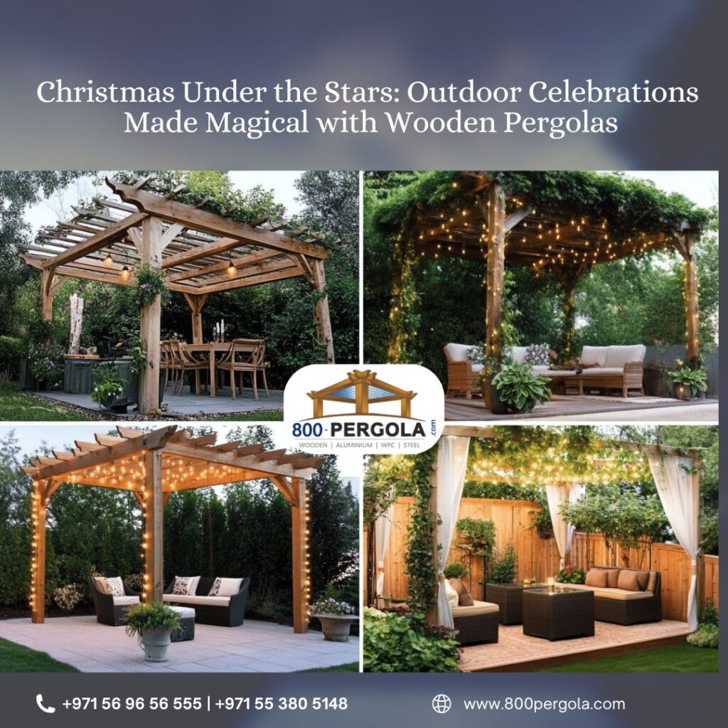 Celebrate Christmas outdoors with wooden pergolas that add warmth and festive charm. Choose the best wooden pergola manufacturer and supplier in Dubai.