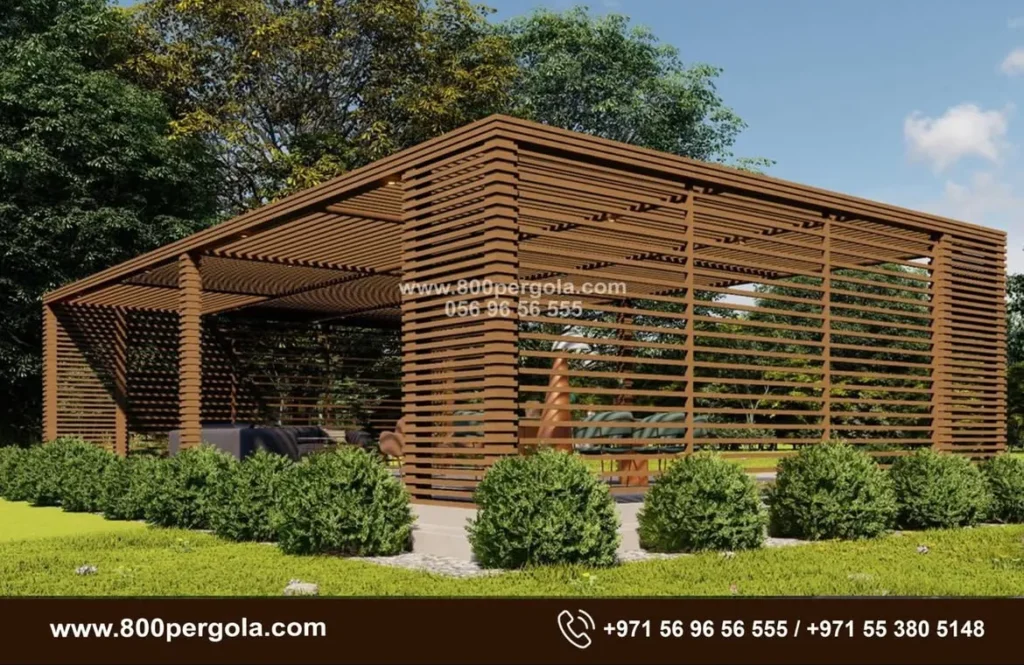 aluminium pergola in a stunning wooden finish for a prestigious Abu Dhabi Government.