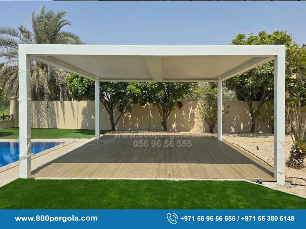 motorized pergola with tilt-able louvers for our client in Mirador – Arabian Ranches