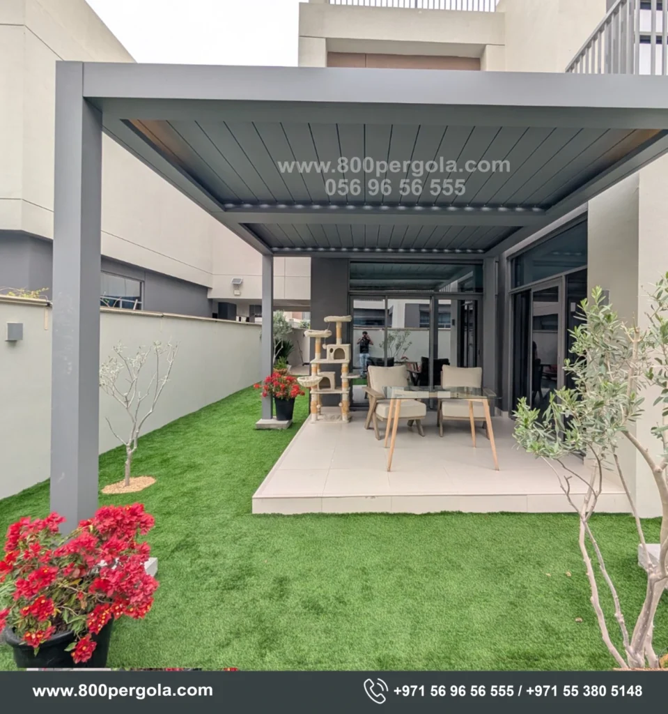 Smart Shade Upgrade for a Client @ Dubai South A sleek motorized louver pergola designed and completed for a client in Dubai South, bringing comfort, style, and flexible shade to the outdoor space. With adjustable louvers, the area can easily switch between open sky and cool shade—perfect for everyday outdoor living.