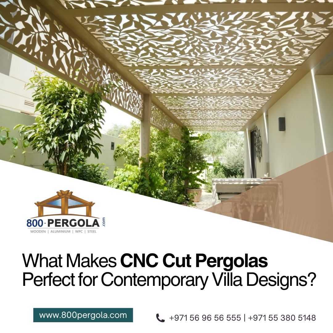 Explore stylish CNC cut pergola designs for contemporary villas by the best CNC cut pergola manufacturer and supplier in Dubai.