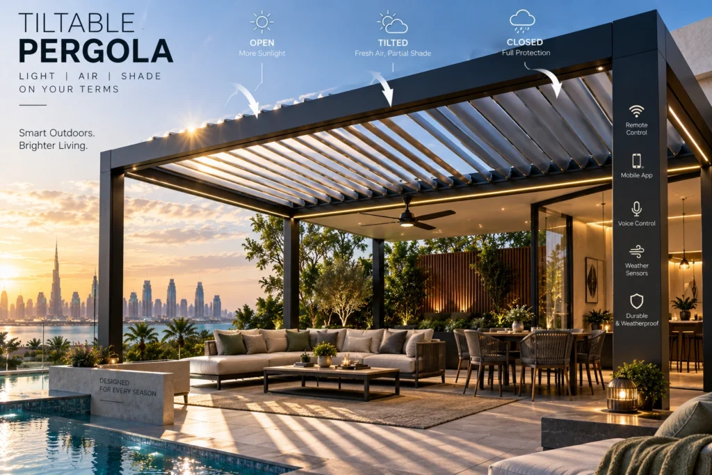 Tiltable Pergola vs Fixed Roof Pergola Dubai | Cost & Specs Guide